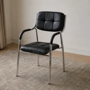 Black Leather Visitor Chair With Chrome Frame & Armrests
