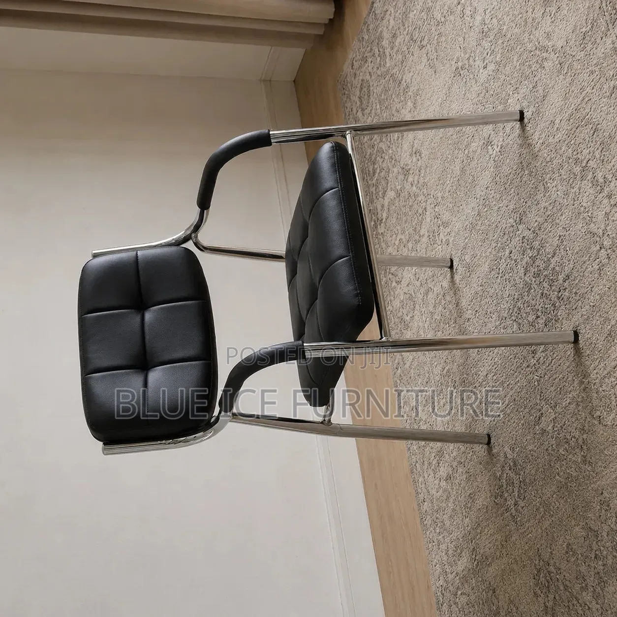 Black Leather Visitor Chair With Chrome Frame & Armrests