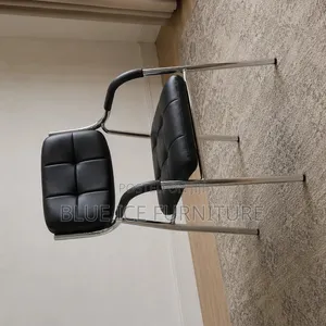 Black Leather Visitor Chair With Chrome Frame & Armrests