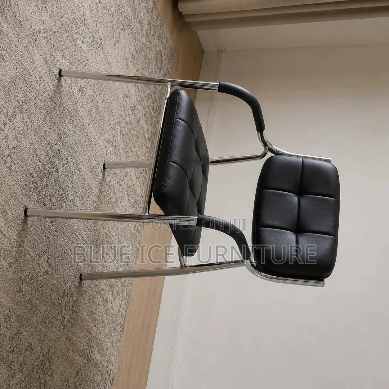 Black Leather Visitor Chair With Chrome Frame & Armrests