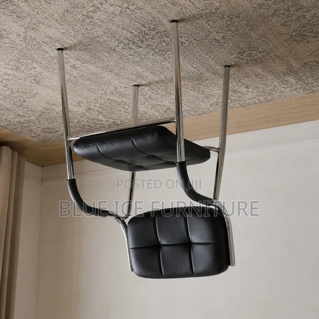 Black Leather Visitor Chair With Chrome Frame & Armrests