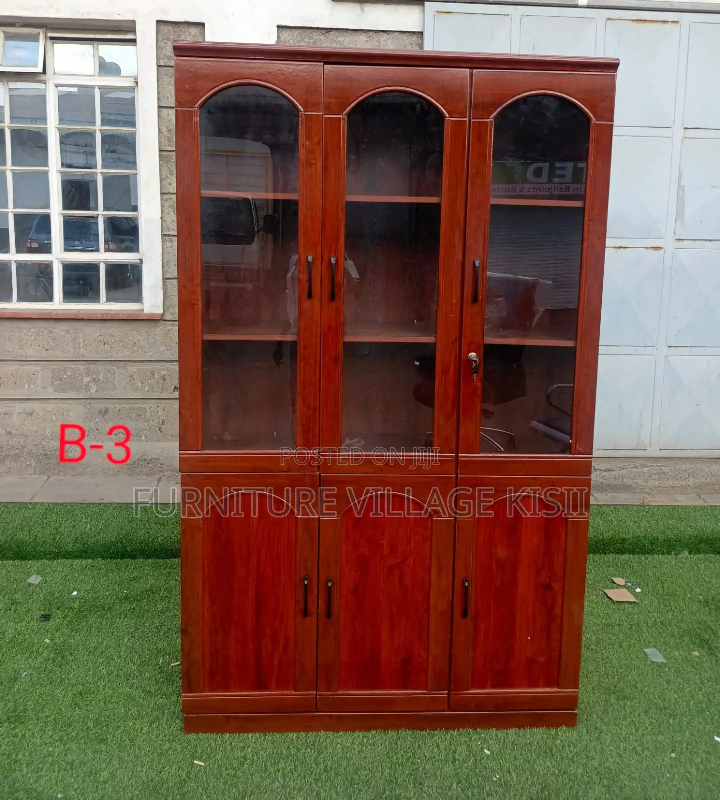 Office Cabinet; 3- Door Wooden Mahogany Storage Cabinet