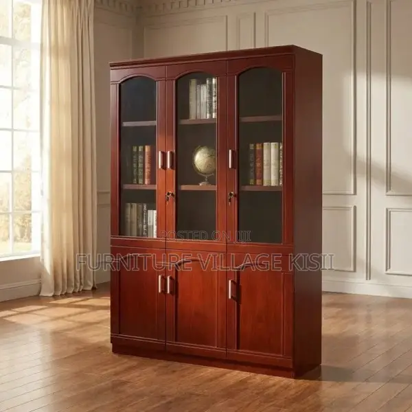 Office Cabinet; 3- Door Wooden Mahogany Storage Cabinet