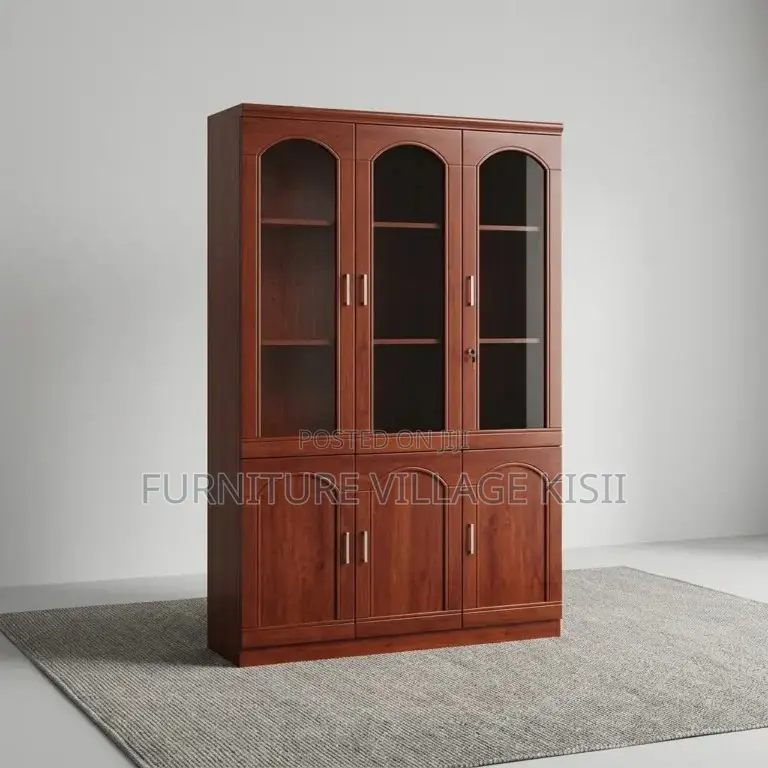 Office Cabinet; 3- Door Wooden Mahogany Storage Cabinet