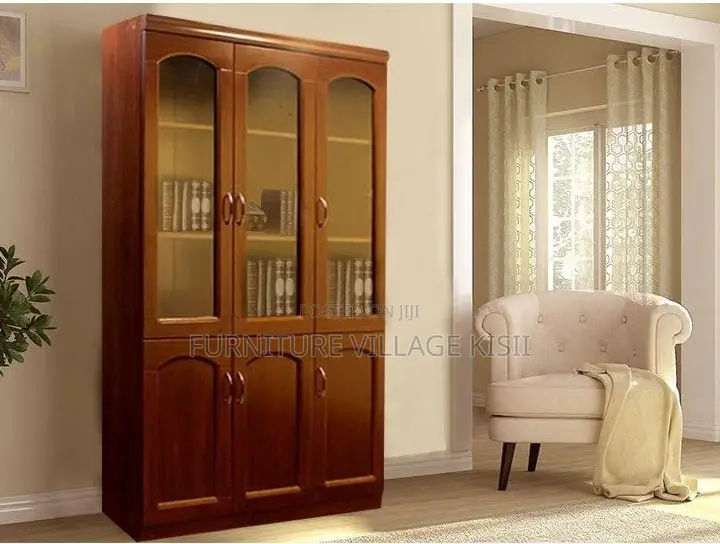 Office Cabinet; 3- Door Wooden Mahogany Storage Cabinet