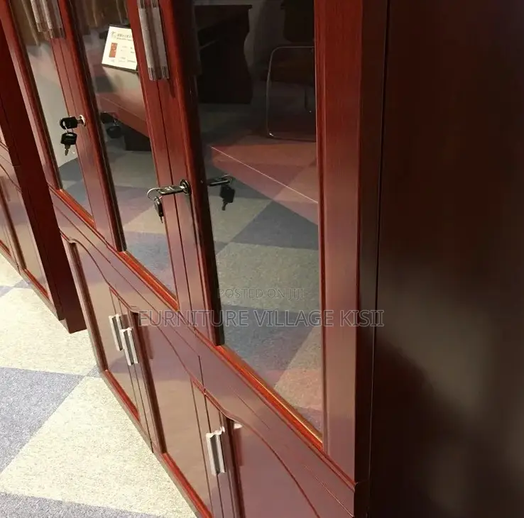 Office Cabinet; 3- Door Wooden Mahogany Storage Cabinet