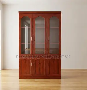 Office Cabinet; 3- Door Wooden Mahogany Storage Cabinet