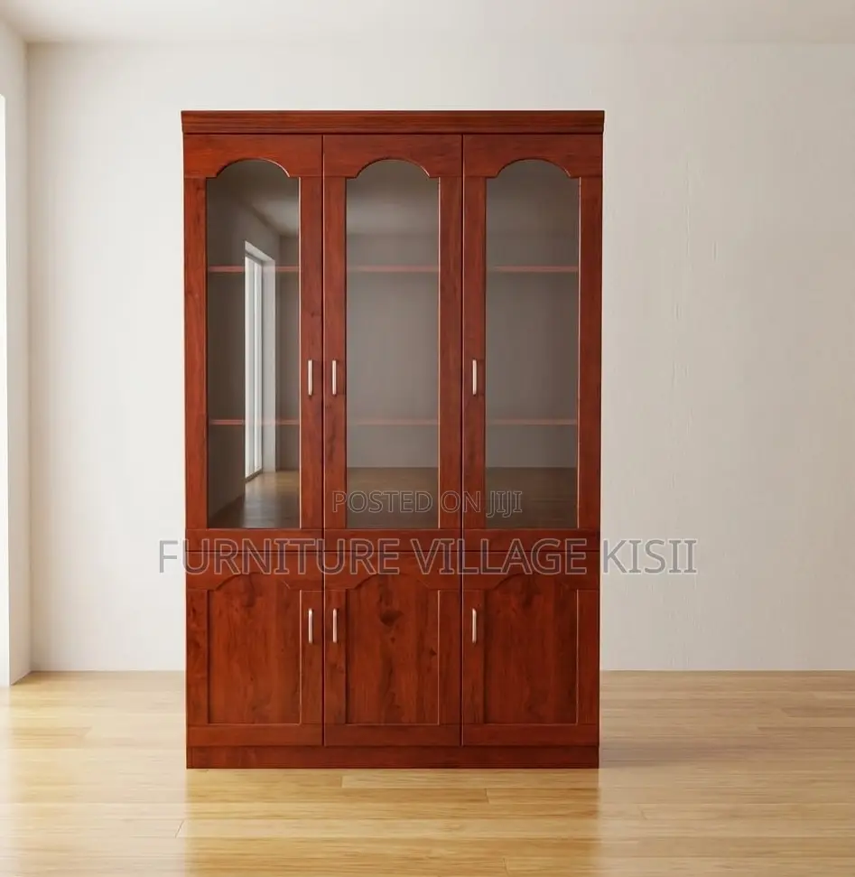Office Cabinet; 3- Door Wooden Mahogany Storage Cabinet