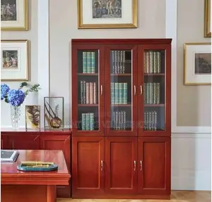 Office Cabinet; 3- Door Wooden Mahogany Storage Cabinet