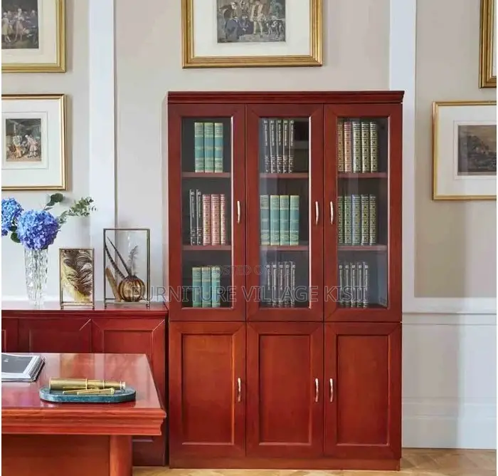 Office Cabinet; 3- Door Wooden Mahogany Storage Cabinet