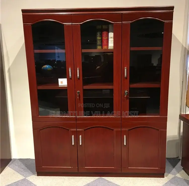 Office Cabinet; 3- Door Wooden Mahogany Storage Cabinet