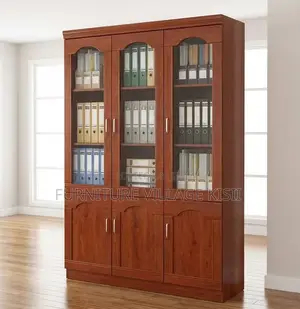 Office Cabinet; 3- Door Wooden Mahogany Storage Cabinet