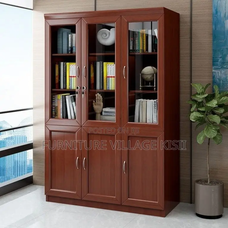 Office Cabinet; 3- Door Wooden Mahogany Storage Cabinet