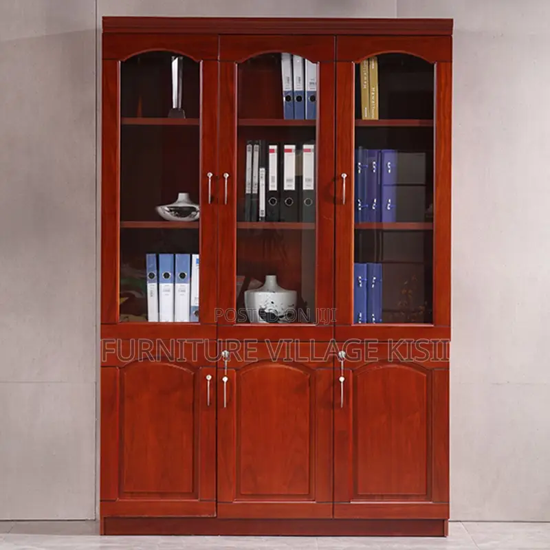 Office Cabinet; 3- Door Wooden Mahogany Storage Cabinet