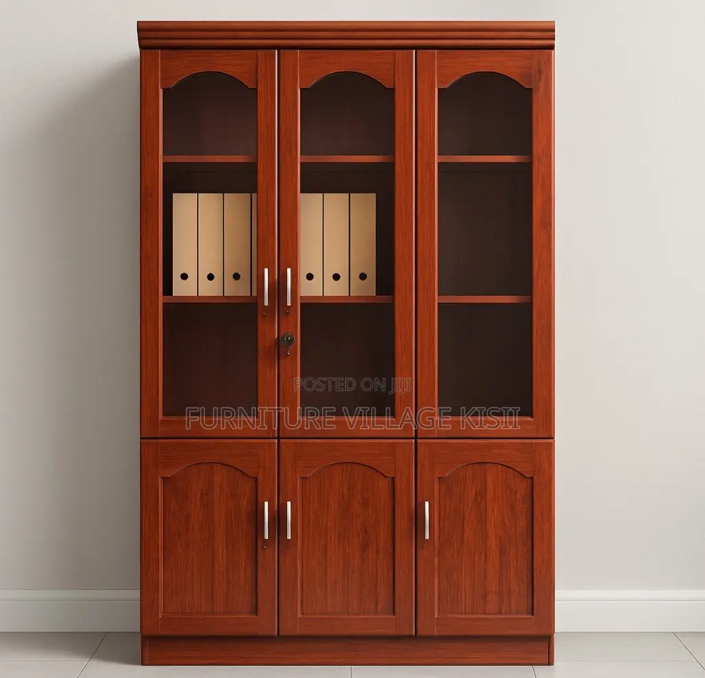Office Cabinet; 3- Door Wooden Mahogany Storage Cabinet