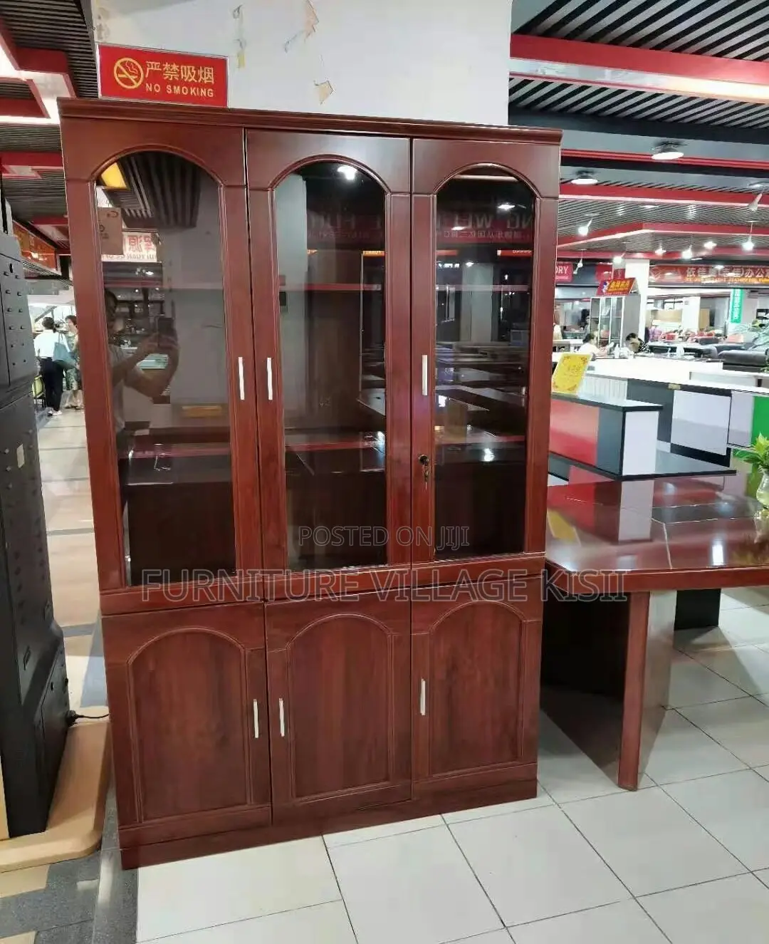 Office Cabinet; 3- Door Wooden Mahogany Storage Cabinet