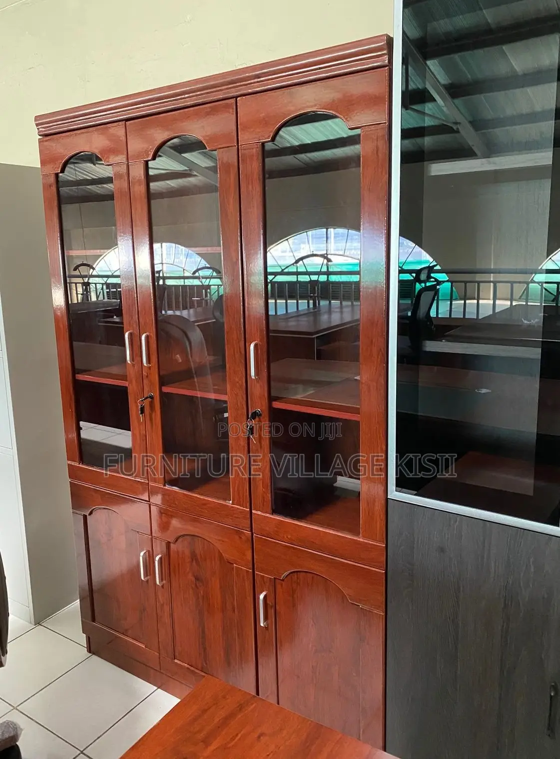 Office Cabinet; 3- Door Wooden Mahogany Storage Cabinet