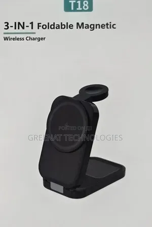 T18 3 in 1 Foldable Magnetic Wireless Charger 15W Phone Watch Earbuds