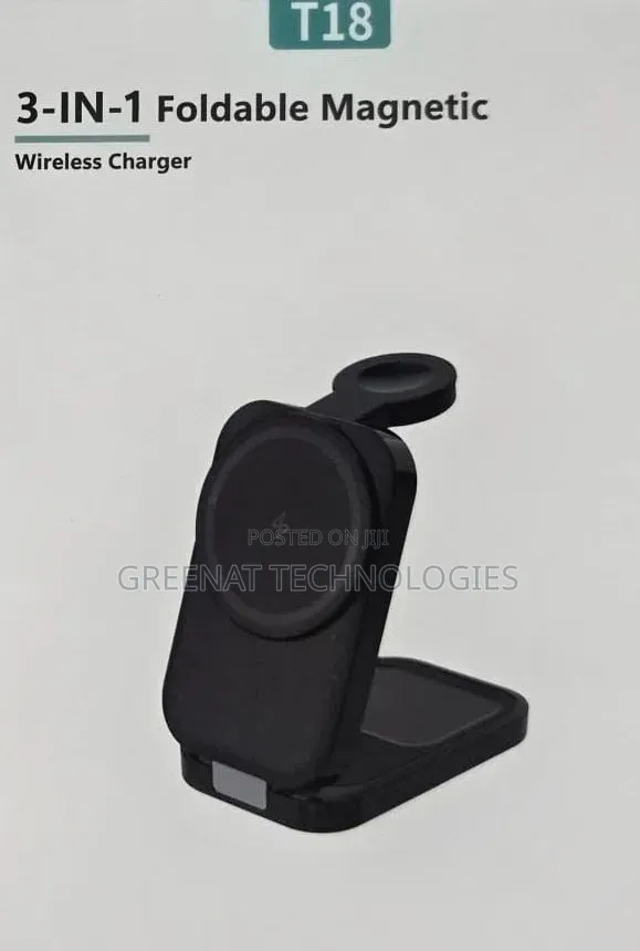T18 3 in 1 Foldable Magnetic Wireless Charger 15W Phone Watch Earbuds
