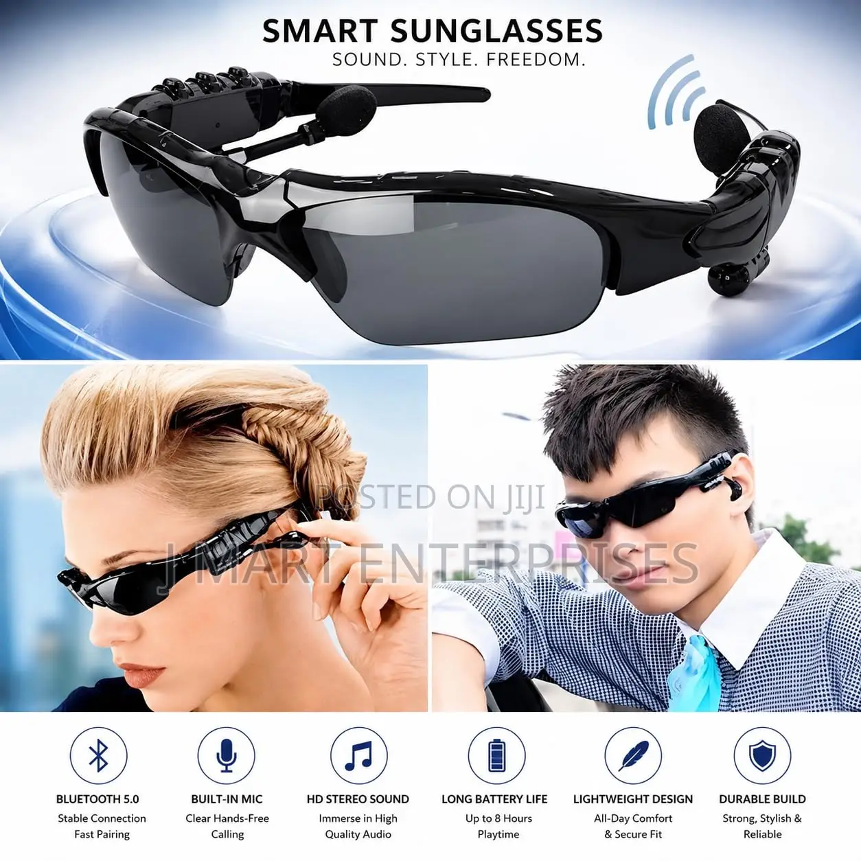 Sunglasses With Built-in Earphones and Microphone