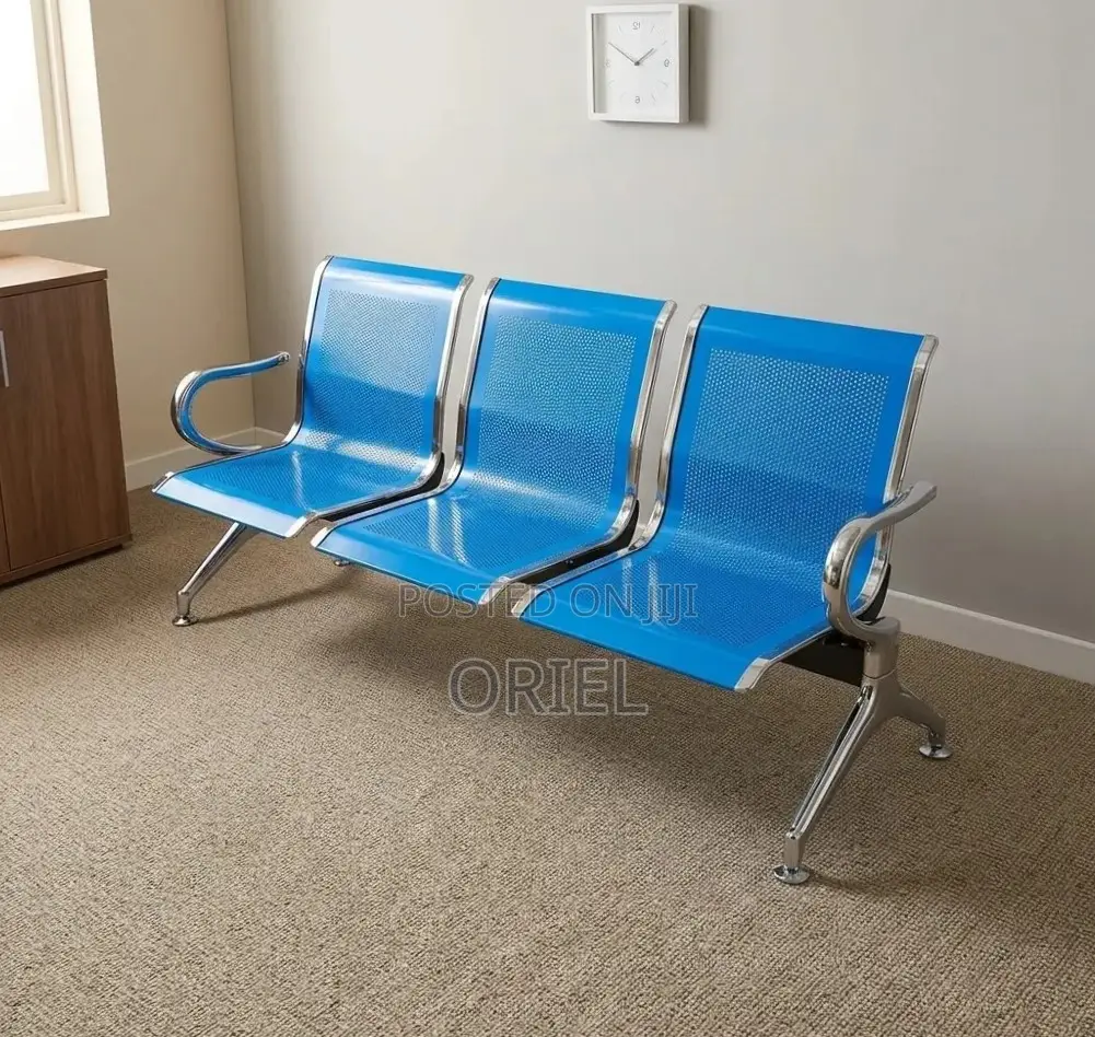 Office Bench : 3-Link Non Padded Blue Waiting Bench
