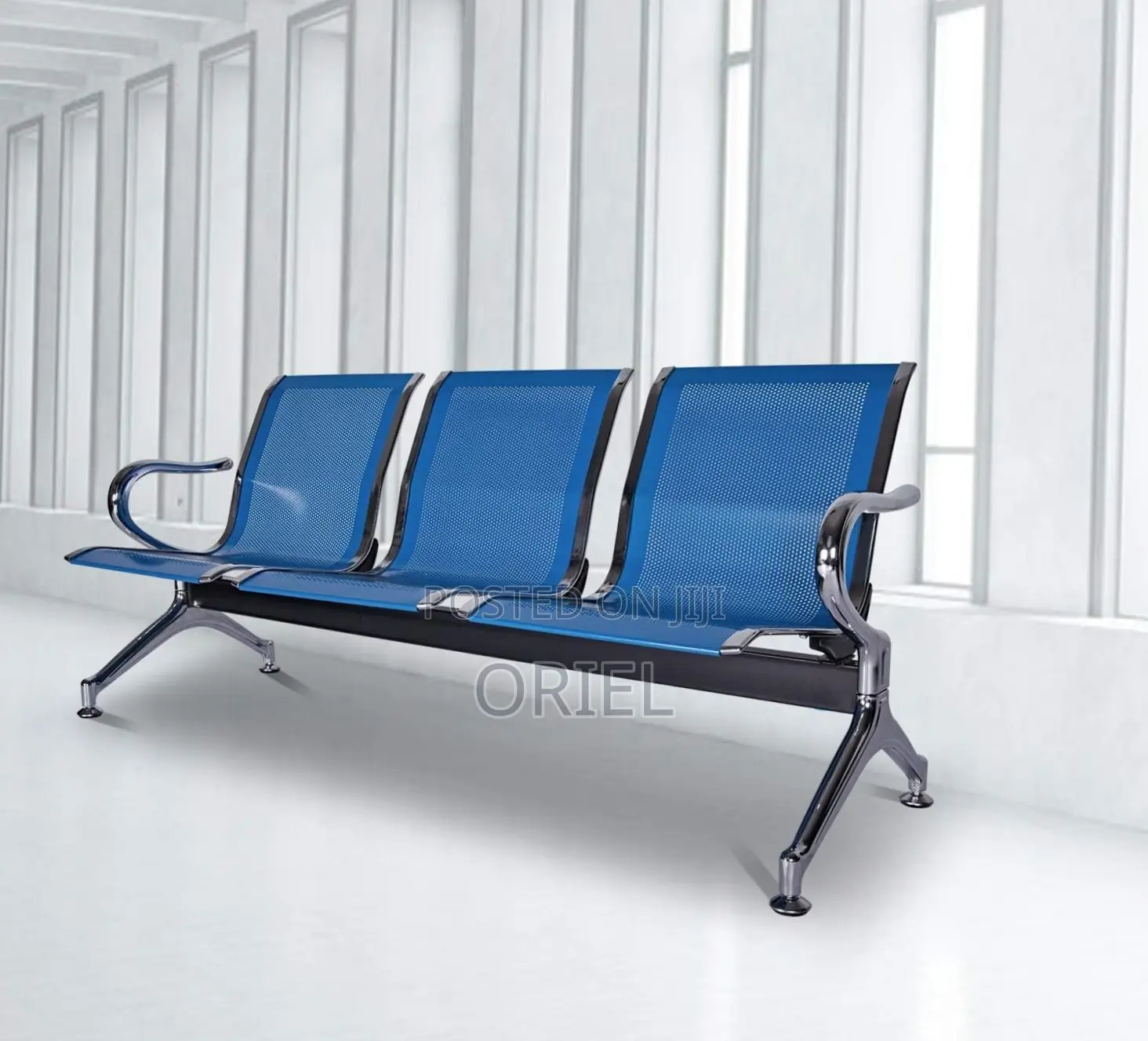 Office Bench : 3-Link Non Padded Blue Waiting Bench