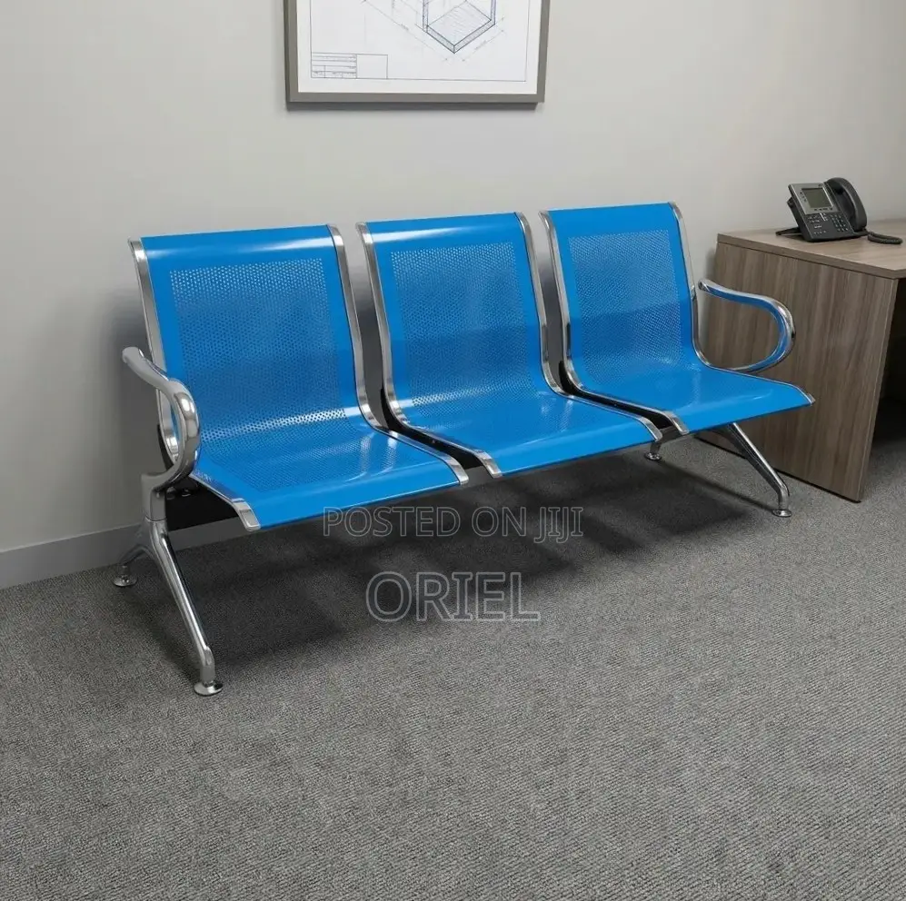 Office Bench : 3-Link Non Padded Blue Waiting Bench