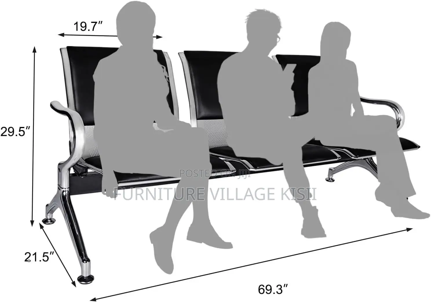 Office Bench; 3-Link Padded Reception Waiting Bench
