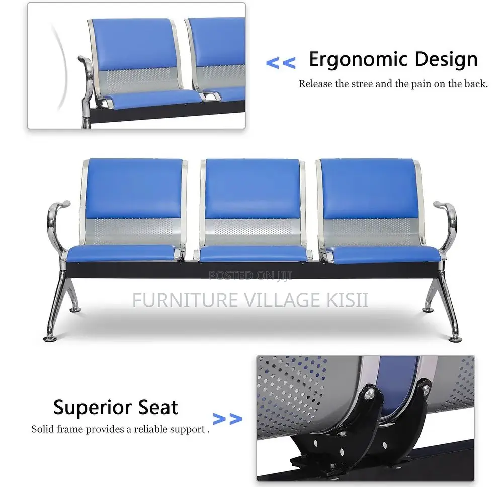 Office Bench; 3-Link Padded Reception Waiting Bench