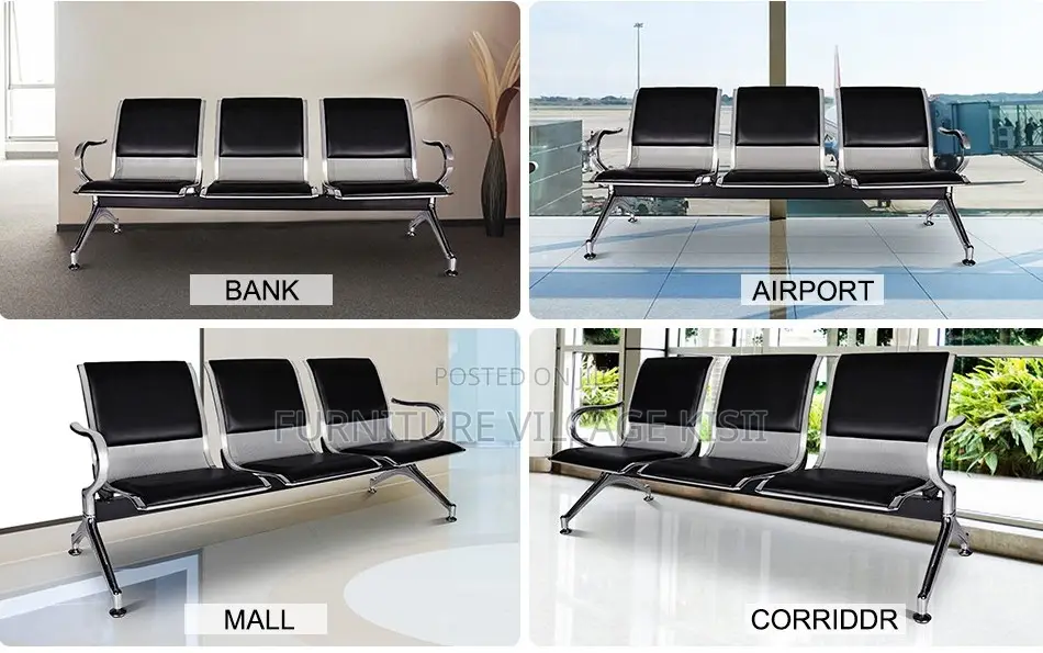 Office Bench; 3-Link Padded Reception Waiting Bench