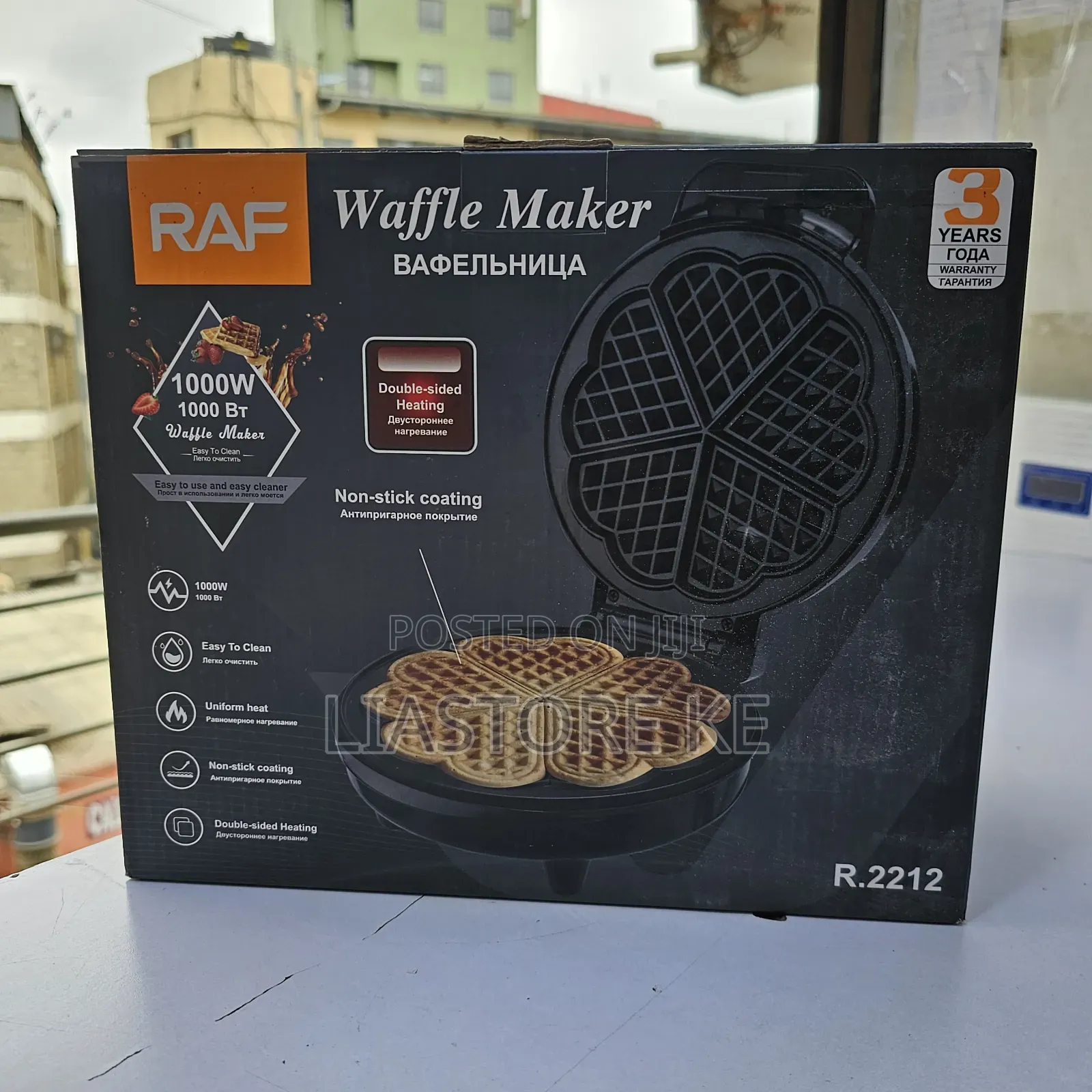 Waffle Maker 1000W – Heart-Shaped Waffles, Non-Stick Plates