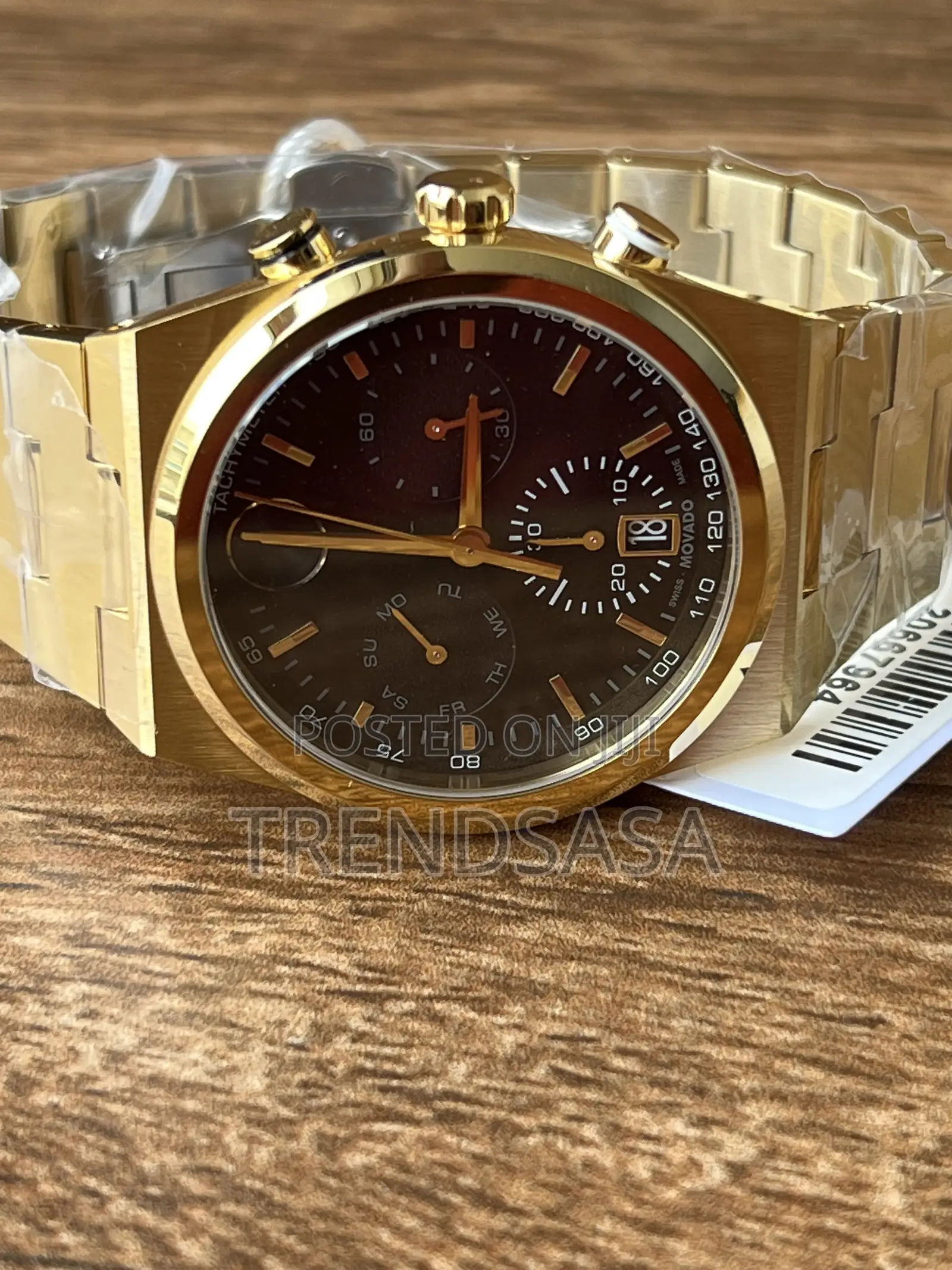 Movado Chronograph Gold Black Dial Gents Watch