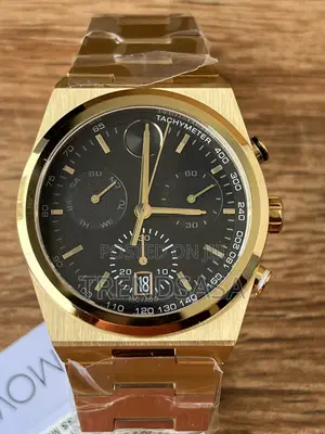 Movado Chronograph Gold Black Dial Gents Watch