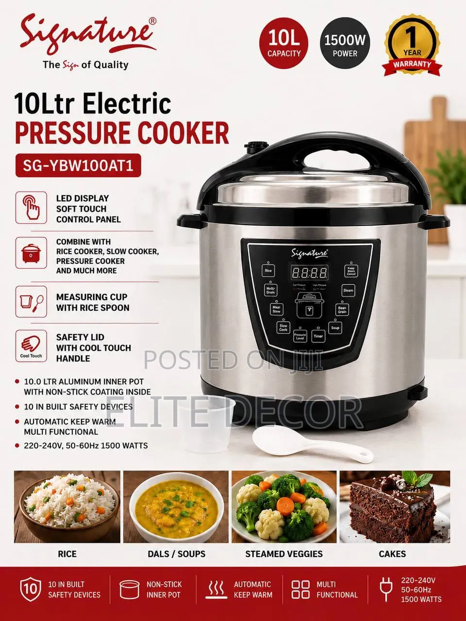 Signature 10L Electric Pressure Cooker – 1400W Smart Cooker