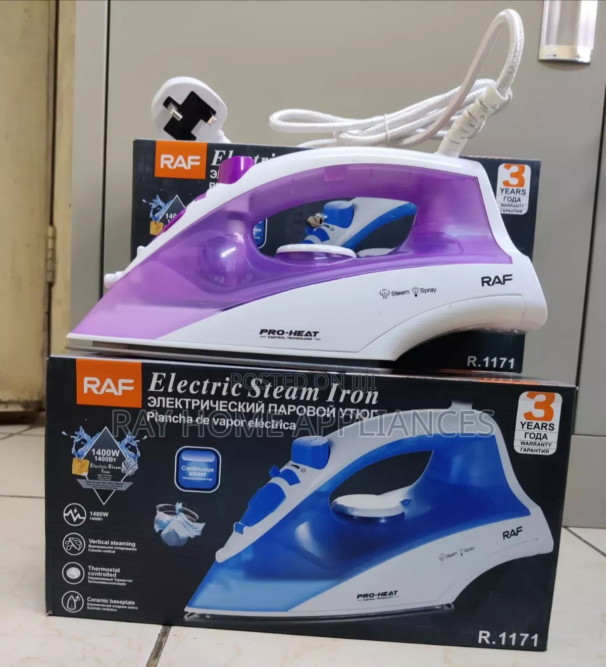 1400W RAF Steam Iron  With Ceramic Baseplate
