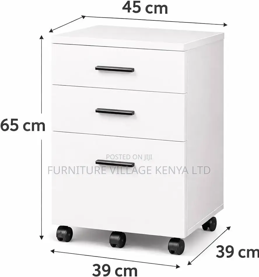 Pedestal Cabinet; Wooden 3 Drawer Movable Low Level Cabinet