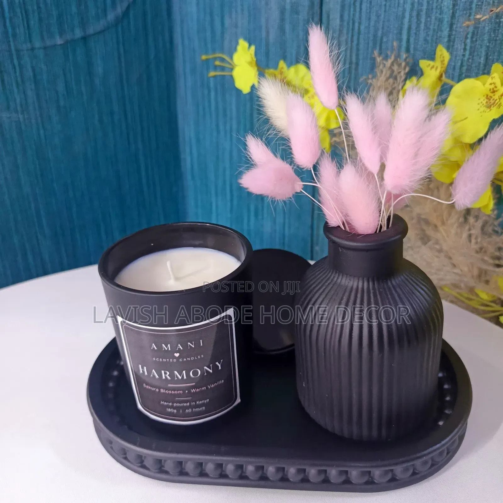 Decor Set-Up – Tray, Bottle Vase & Amani Scented Candle