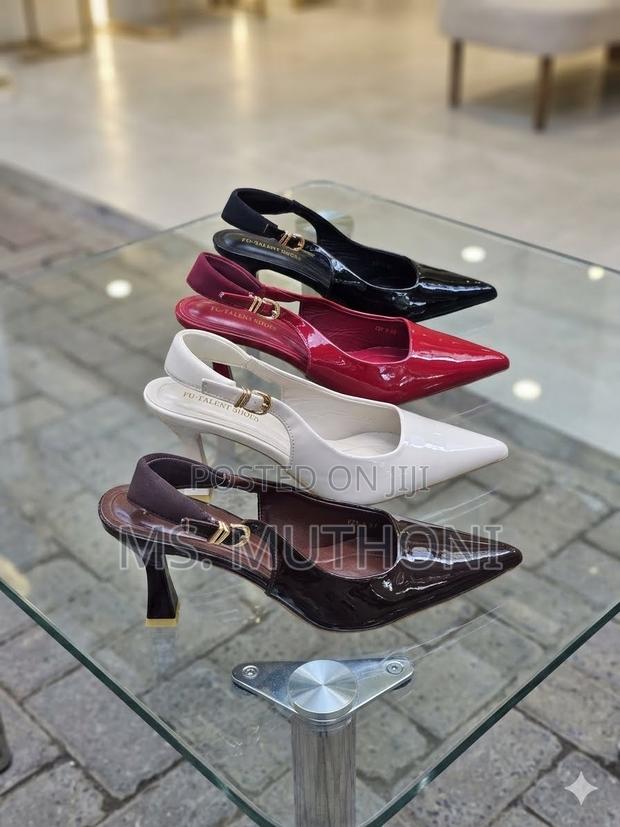 Elegant Glossy Pointed-Toe Slingback Kitten Heels Size 37-41