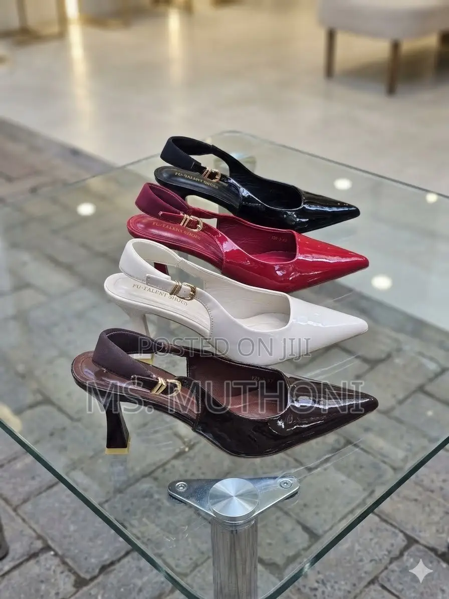 Elegant Glossy Pointed-Toe Slingback Kitten Heels Size 37-41