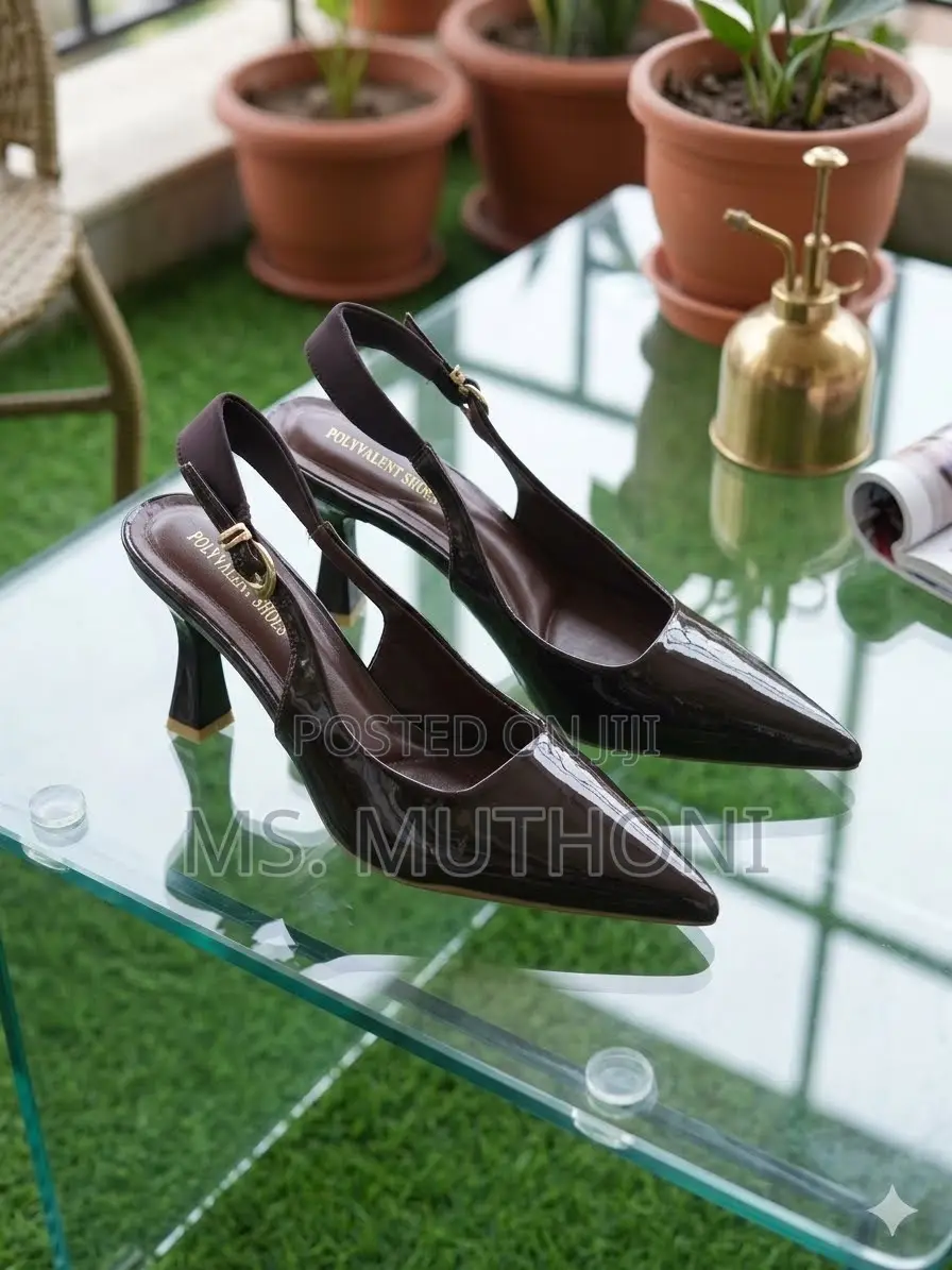 Elegant Glossy Pointed-Toe Slingback Kitten Heels Size 37-41