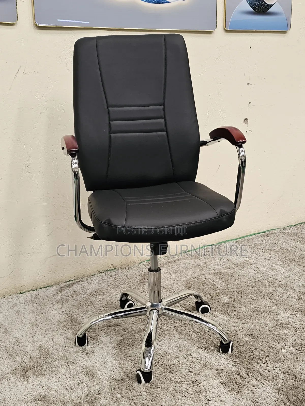 Executive Leather Chair With Wooden Arms