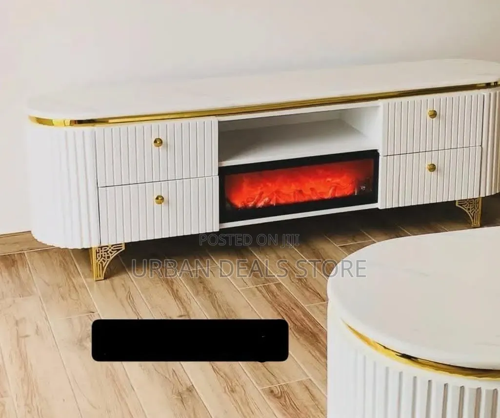 Modern Executive TV Stand With Functional Fireplace