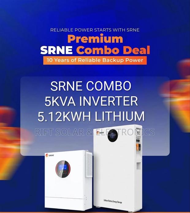SRNE 5kva Inverter & 5.12kwh Lithium Solar Battery Combo