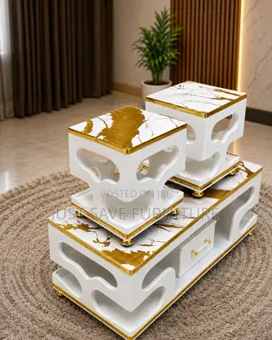 Modern White & Gold TV Stand With Marble Finish Combo