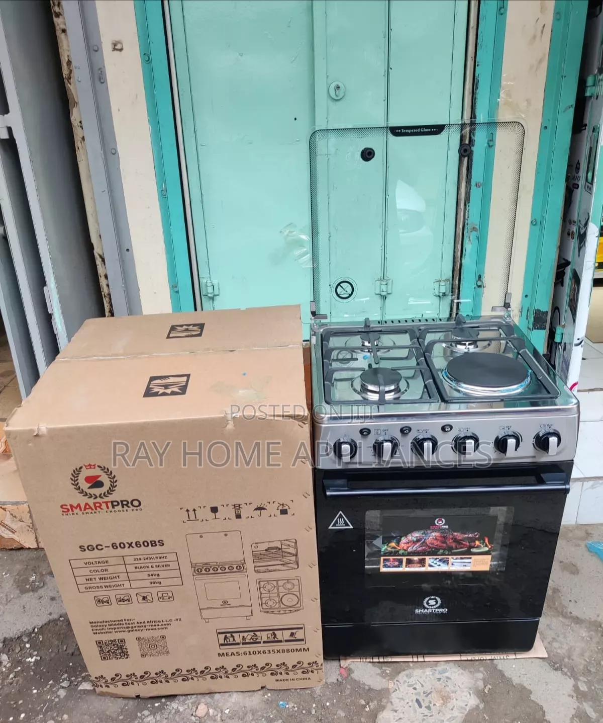 60*60cm Smartpro Standing Cooker 3gas +1 Hot Plate With Electric Oven