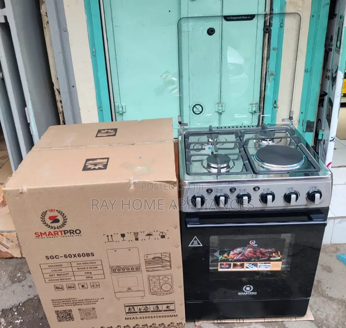 60*60cm Smartpro Standing Cooker 3gas +1 Hot Plate With Electric Oven