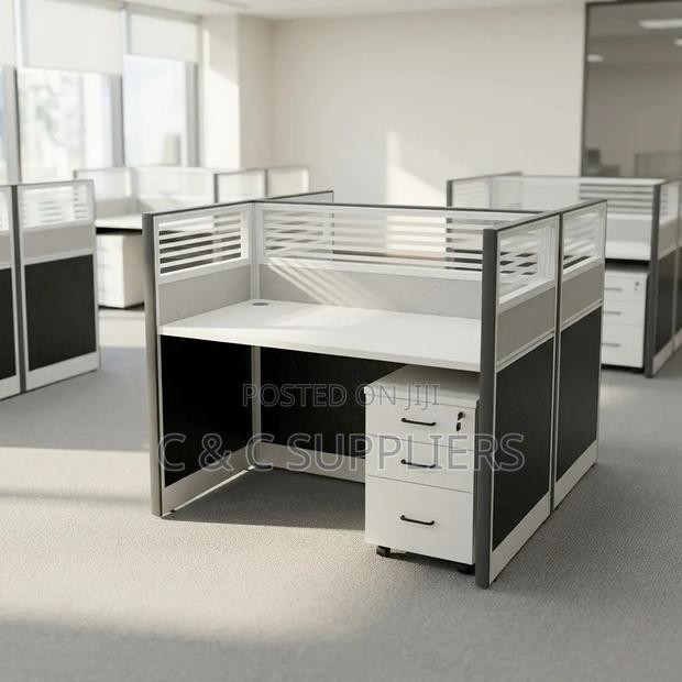 2-Seater Gray Modular Workstation. - thumbnail 2
