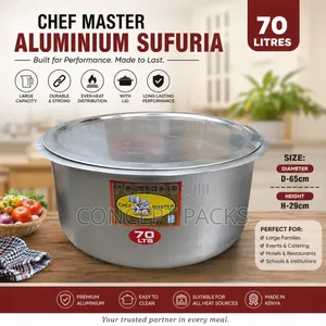 Chefmaster Aluminium Sufuria With Lid –70 Litres