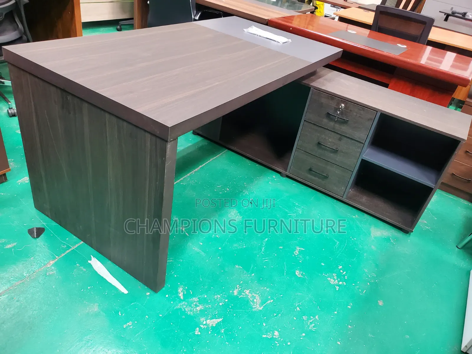 1.6M Wooden Office Desk With Side Credenza