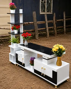 Modern Black & White TV Stand With Display Shelves